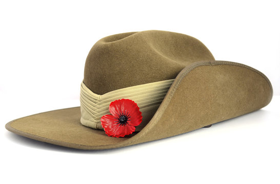 Australian Anzac Day army slouch hat with red poppy