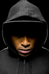 Portrait of a hooded black man tired of racial discrimination