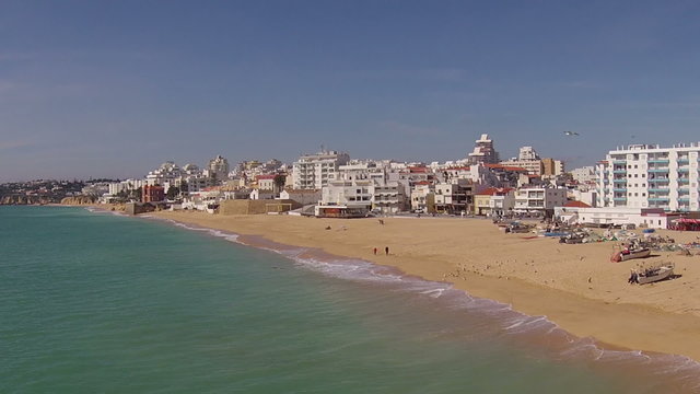 Aerial from the village and harbor at Armacao de Pera Portugal