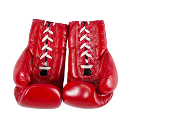 Red boxe gloves isolated over white background