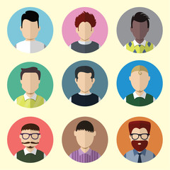 Set of Circle Icons with Man.  Set - 05