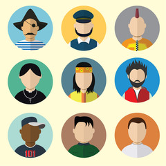 Set of Circle Icons with Man.  Set - 06