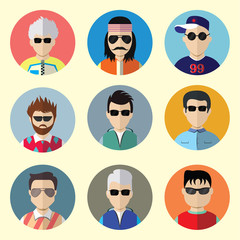Set of Circle Icons with Man.  Set - 07