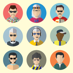 Set of Circle Icons with Man Sunglasses.  Set - 09