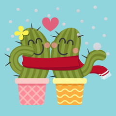 loving couple of cactus in the snow