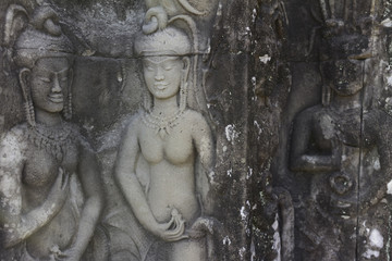 Fototapeta na wymiar Beautiful Apsara Dancers Stone Carving, Angkor Wat, Cambodia
