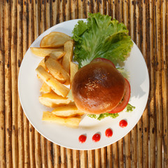 Hamburger and french fries