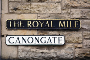 The royal mile and Canongate street sign in edinburgh