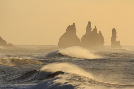Il mare in Islanda: spiaggia nera di Vik vento e freddo