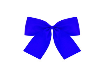 Festive blue bow made of ribbon isolated on white