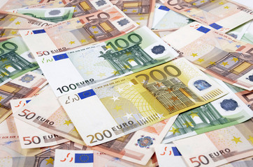 Obraz na płótnie Canvas Background from a lot of euro banknotes.