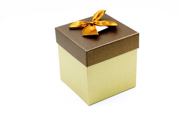 A Gift Box with Golden Ribbon and Bow