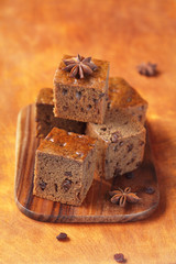 Squares of Vegetarian Honey Coffee Cake with Raisins