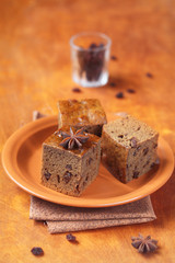 Squares of Vegetarian Honey Coffee Cake with Raisins