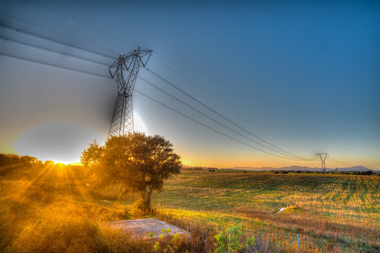 pylon under a clearsky at sunset in hdr