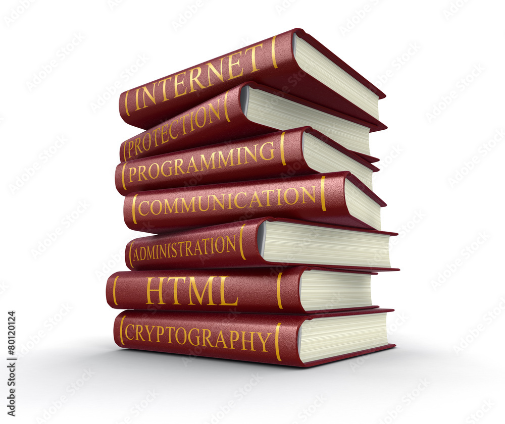 Poster stack of books on computer security (clipping path included)