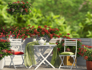Red composition on the balcony