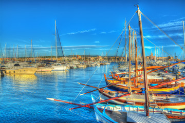 boats in Alghero harbor at sunset - obrazy, fototapety, plakaty