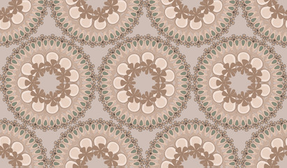 Round floral vector ornament beige monochrome shades.
