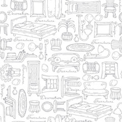 Vector pattern with furniture and decor elements on white color