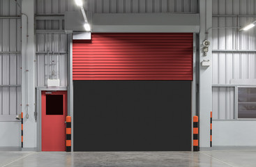 Roller door or roller shutter. Also called security door. Automatic operation with electric motor....