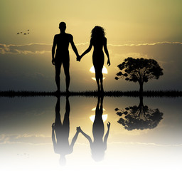 Adam and Eve in the eden - obrazy, fototapety, plakaty