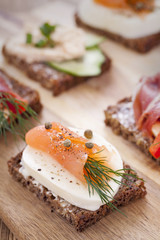 Delicious little sandwiches with tuna, cheese, prosciutto and ve