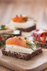Delicious little sandwiches with tuna, cheese, prosciutto and ve