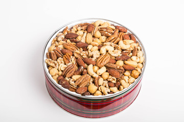 Mixed Deluxe Nuts in a Red Gift Tin