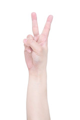 Symbol of victory. V sign fingers Hand isolated on white backgro