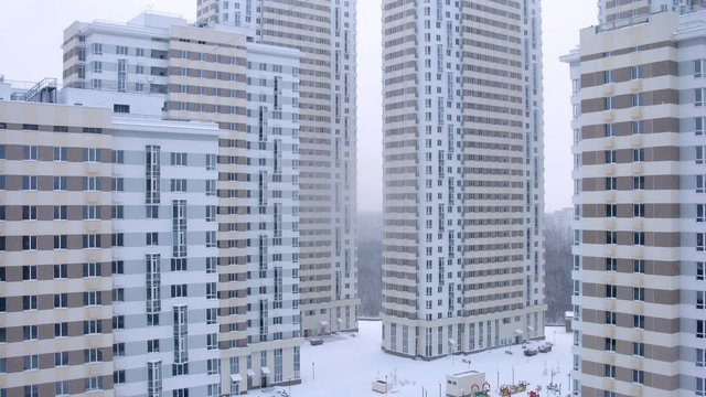 Snowy view of city. Timelapse