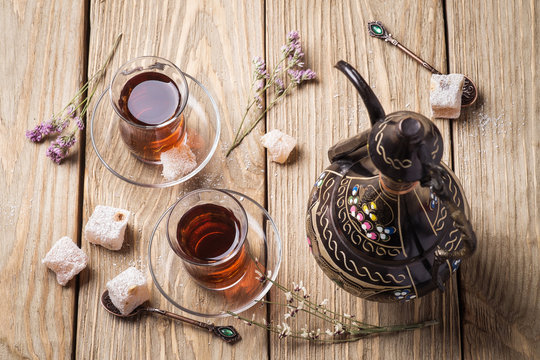 Turkish Tea With Sladastyami. Top View