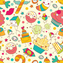 Cute seamless pattern with cupcakes.
