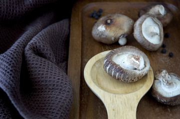 fresh shitake on wooden