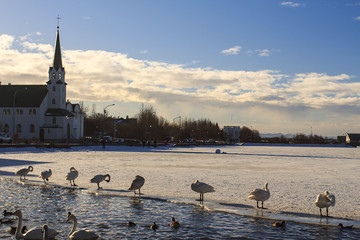 Reykjavík lago ghiacciato all'alba