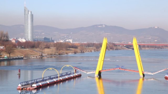 Flowing yellow bridge in Vienna, Austria. 