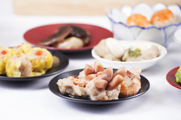 Group of stream Dim Sum chinese food (selective focus)