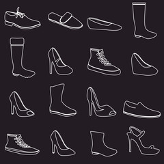 boots and shoes white outline icons set eps10