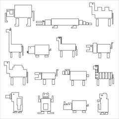 black square outline digital simple retro animals eps10