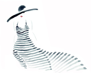portrait de femme avec chapeau .aquarelle abstraite