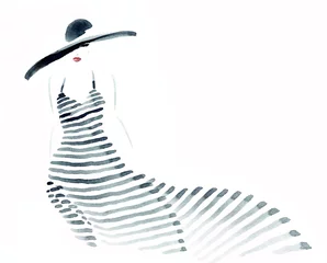 Photo sur Plexiglas Visage aquarelle portrait de femme avec chapeau .aquarelle abstraite