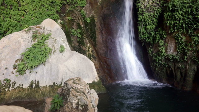 Waterfall in natural grot. Provincia de Jaen, Spain