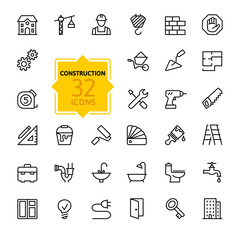 Outline web icons set - construction, home repair tools