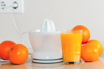 oranges near the hand juicer