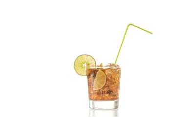 Fresh Fresh cocktail with cola drink and lime fruit