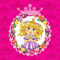 Little princess, blonde, on a pink background