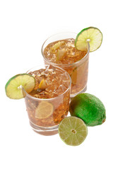 Fresh Fresh cocktail with cola drink and lime fruit