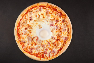 Tasty Italian pizza with bacon egg and sheese