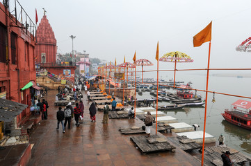 People walking on the Ghats of river Ganges
