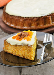 Piece of carrot pie with icing